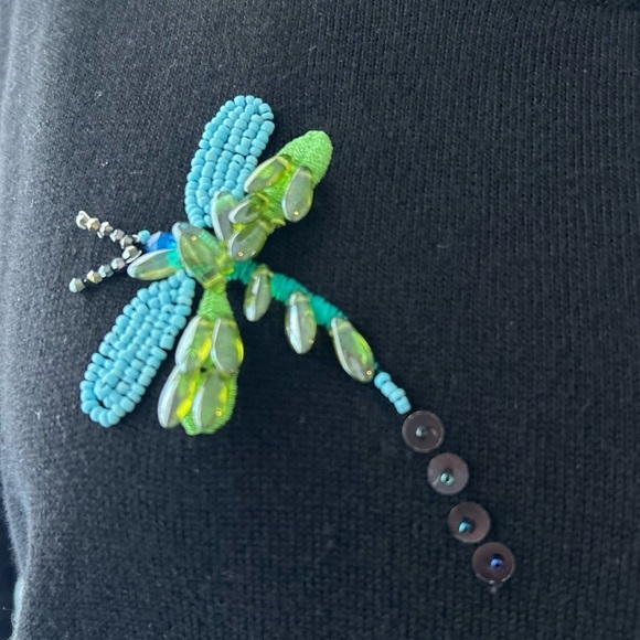 Vintage 90s Just B. Embroidered Beaded Sweater Butterfly Dragonfly L Embellished - Picture 4 of 12